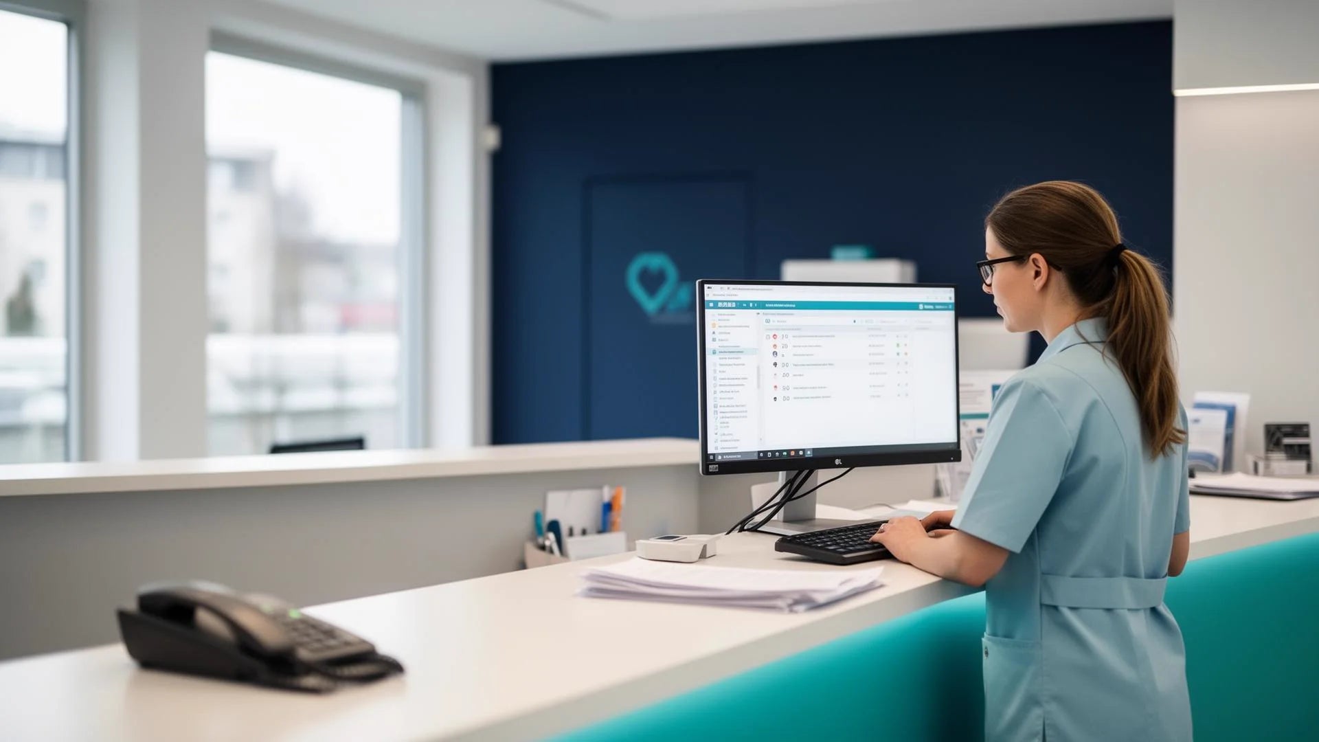 MFA arbeitet mit elektronischer Patientenakte am Praxistresen